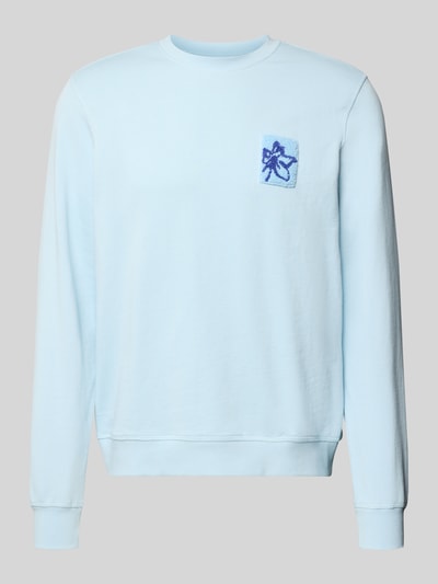 Productfoto, lichtblauw Regular Fit Sweatshirt met florale applicatie model 'Felica' van Blend, katoen, ronde hals, elastische boorden