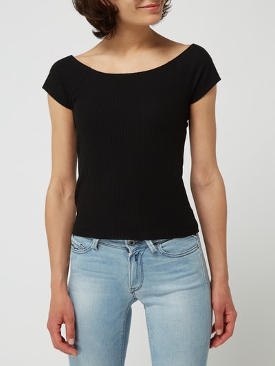 Only Cropped Shirt mit Rippenstruktur Modell 'Nella'  Black 4