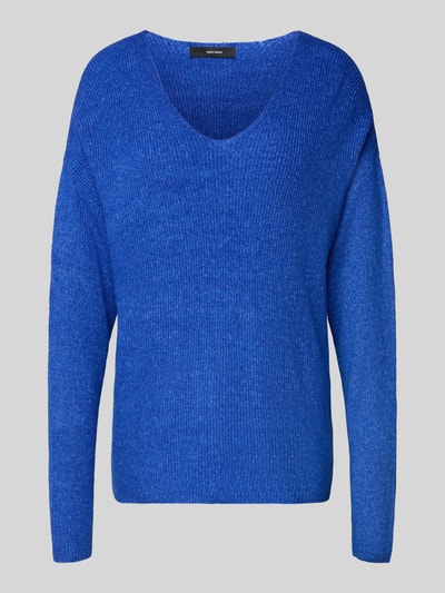 VERO MODA Regular fit gebreide pullover met V-hals, model 'CREWLEFILE' Koningsblauw gemêleerd - 2