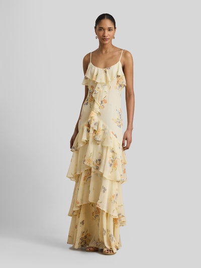 Lauren Ralph Lauren Fit and Flare Abendkleid mit Spaghettiträgern und Volants Ecru 4
