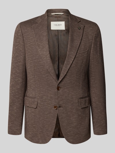 Produktfoto, brązowy Slim Fit Sakko aus Baumwoll-Mix Modell 'Faith' von Carl Gross, wzór melanżowy, klapy, kieszenie naszywane, kieszeń na piersi, dwurzędowe zapięcie na dwa guziki, długość tyłu w rozmiarze 50: 77 cm, szerokość ramion w rozmiarze 50: 41 cm, długość rękawa w rozmiarze 50: 67 cm, krój slim fit