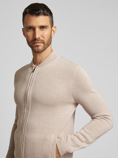 Christian Berg Men Strickjacke mit Zweiwege-Reißverschluss Sand Melange 3