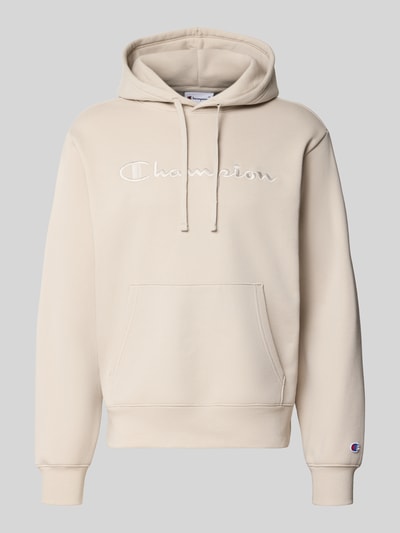 Produktfoto, Relaxed Fit Hoodie aus Baumwoll-Mix mit Label-Stitching von Champion in Beige, Känguru-Tasche, elastische Abschlüsse