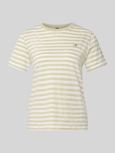 Produktfoto, T-Shirt mit Rundhalsausschnitt und Label-Stitching von Gant, Damen T-Shirt aus Reine Baumwolle, Regular-Fit, gestreift, Rückenlänge 56 cm bei Größe S