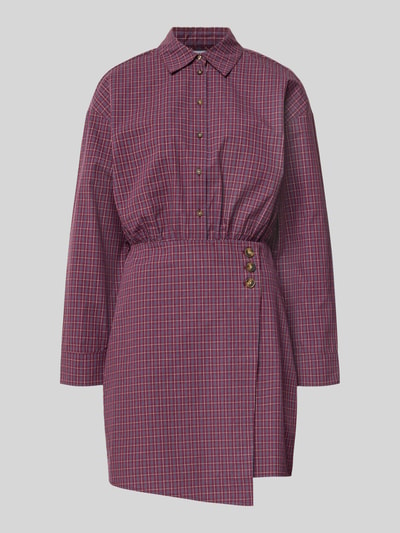 Produktfoto, Tailliertes Freizeitkleid aus reiner Baumwolle von Jake*s Casual in Dunkelrot mit feinem Karomuster und Knopfleiste, strukturierte Oberfläche