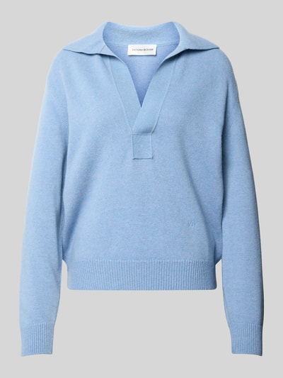 Produktfoto, Relaxed Fit Pullover aus Woll-Mix von Victoria Beckham in Hellblau, Strick-Optik, Umlegekragen, V-Ausschnitt, Damenmode
