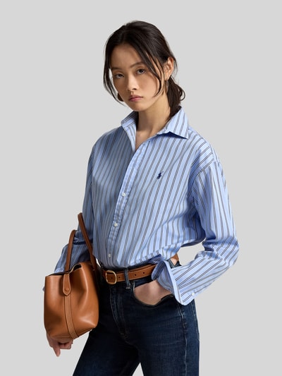Polo Ralph Lauren Relaxed Fit Hemdbluse aus reiner Baumwolle mit Logo-Stitching Hellblau 4