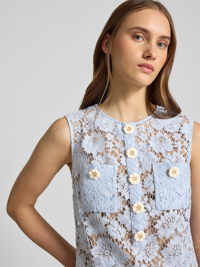 Self-Portrait Minikleid mit Knopfleiste Hellblau 3