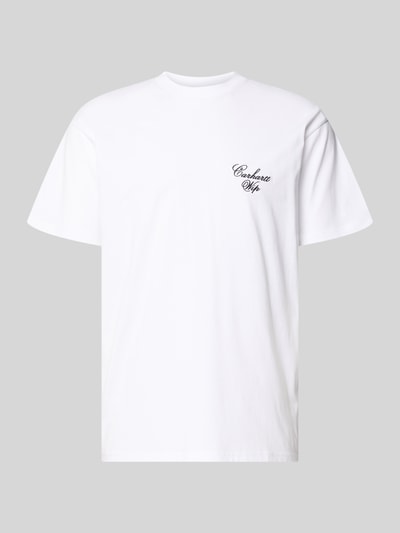Produktfoto, weißes T-Shirt mit Logo-Stitching Modell 'Gracious' von Carhartt Work In Progress, reine Baumwolle, Relaxed Fit, Rundhalsausschnitt