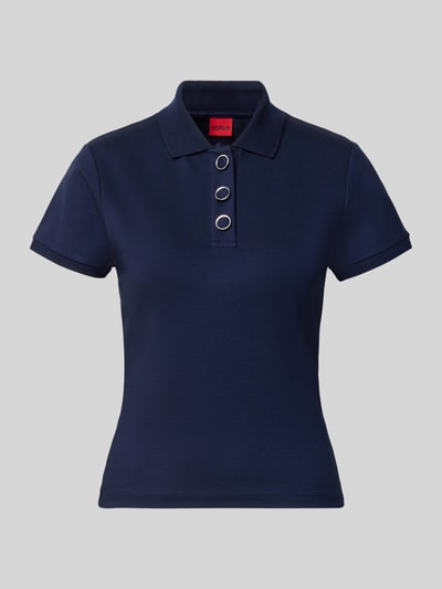 Productfoto, donkerblauw regular fit poloshirt uit viscosemix model 'Dereyel' van HUGO, Dames poloshirt, effen kleur, fijne textuur