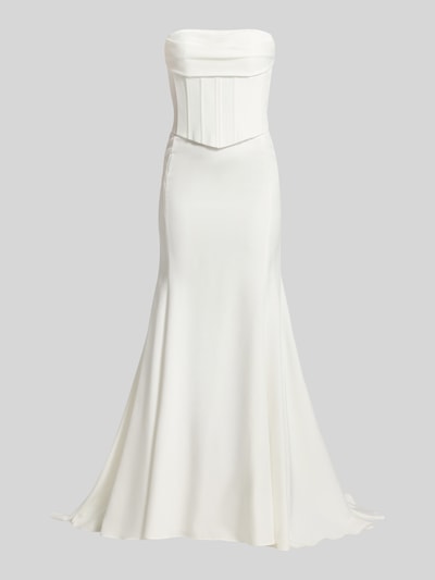 Produktfoto, Abendkleid im Off-Shoulder-Look von LUXUAR FASHION, biała jednolita tkanina, krój slim fit, długość maxi, corsagenowa góra, szerokość w rozmiarze 36: 40 cm, długość tyłu w rozmiarze 36: 159 cm
