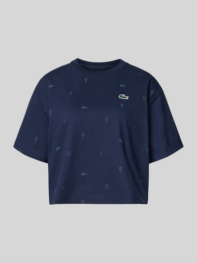 Produktfoto, dunkelblaues Oversized T-Shirt aus Baumwoll-Mix von Lacoste Sport, unifarben mit Tennis-Print, Regular Fit, Rundhals, Kurzarm, Logo-Patch
