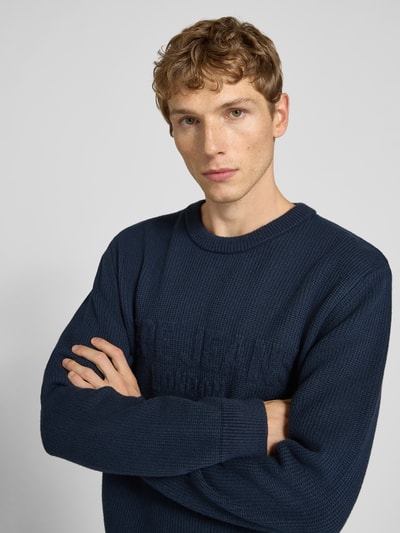 Pepe Jeans Regular fit gebreide pullover van een mix van viscose en katoen, model 'PHINEAS' Marineblauw - 3
