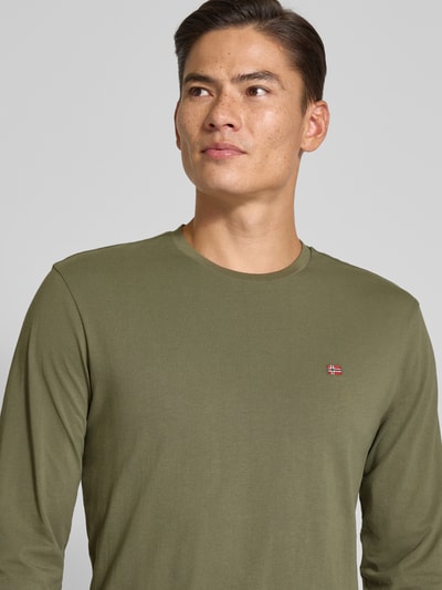 Napapijri Shirt met lange mouwen en logostitching, model 'Salis' Olijfgroen - 3