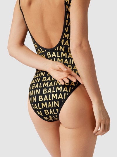 Balmain Badeanzug mit Allover-Logo-Muster in metallic Schwarz 3