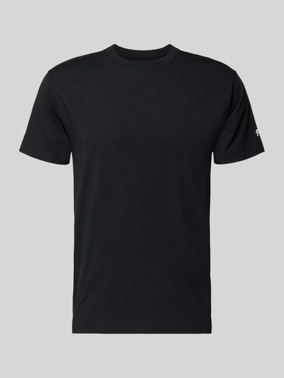 Produktfoto, Regular Fit T-Shirt mit Logo-Print von Fabletics, czarny, elastyczna mieszanka bawełny, krój regular fit, nadruk logo, okrągły dekolt, długość tyłu w rozmiarze M: 65 cm