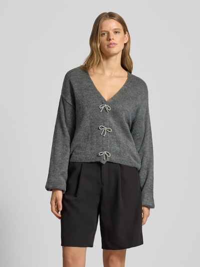 Only Relaxed fit gebreide pullover met strikdetail, model 'DONNA' Middengrijs gemêleerd - 4