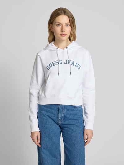 Guess Jeans Cropped Hoodie mit Label-Badges Weiss 4