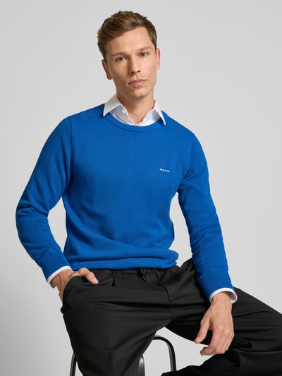 Gant Sweter z dzianiny z wyhaftowanym logo model ‘PIQUE’ Królewski niebieski 3