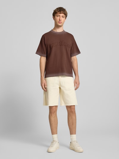 ANOTHER COTTON LAB T-shirt z Wyhaftowane logo i Okrągły dekolt Ciemnobrązowy 1