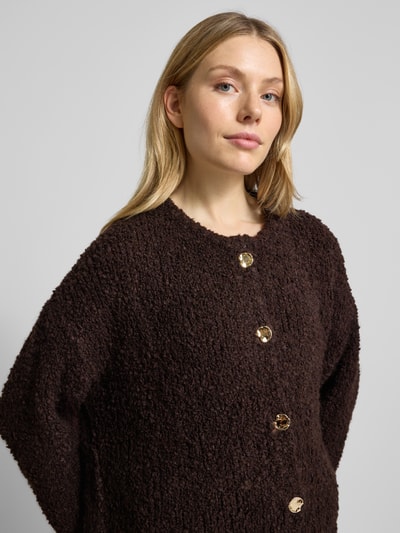 VILLA SOPHIE Loose fit gebreid jack met wol Donkerbruin - 3