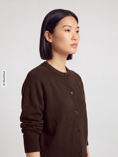 Jake*s Casual Strickjacke aus reiner Wolle mit Label-Detail Schoko 3