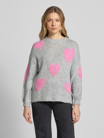 ZABAIONE Sweter z dzianiny z okrągłym dekoltem model ‘Bo44nita’ Średnioszary 4