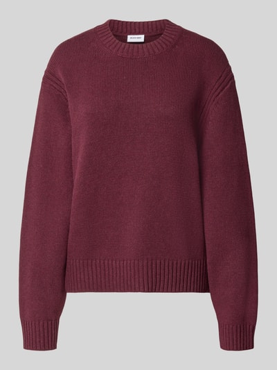 Produktfoto, Relaxed Fit Pullover aus Baumwoll-Mix in Strick-Optik van NOISY MAY®, bordeauxrood, ribboorden, lange mouwen, katoenmix