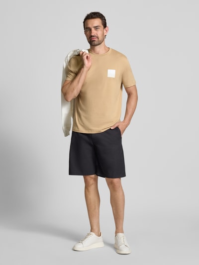 HUGO T-shirt met labelprint en ronde hals, model 'Dapusi' Beige - 1