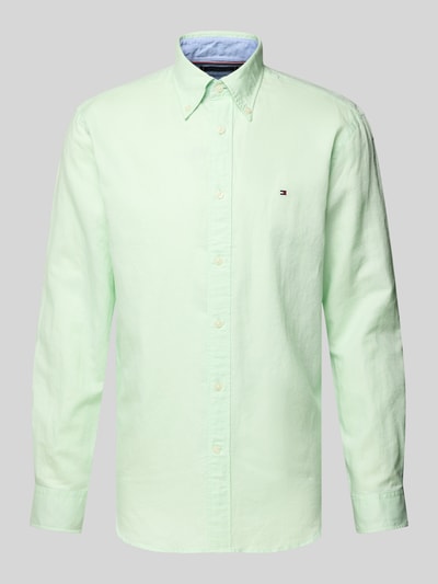 Tommy Hilfiger Regular Fit Freizeithemd aus Baumwoll-Leinen-Mix Hellgruen 2