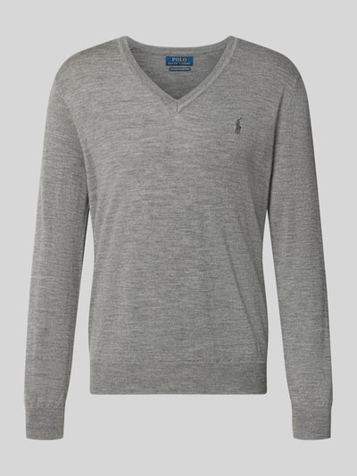Produktfoto, grauer Regular Fit Pullover aus reiner Wolle von Polo Ralph Lauren, feine Strickstruktur, Herren Pullover