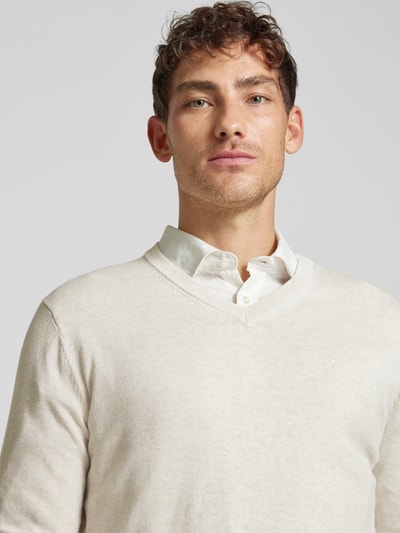 Tom Tailor Regular fit gebreide pullover met V-hals Offwhite - 3