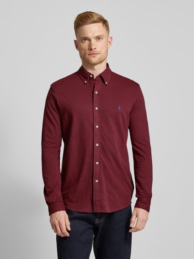 Polo Ralph Lauren Straight Fit Freizeithemd mit aus reiner Baumwolle in Piqué Bordeaux 4