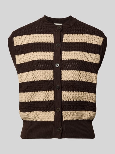 Produktfoto, Regular Fit Weste in Strick-Optik Modell 'Lydisy' von Drykorn, Reine Baumwolle, Knopfleiste, elastische Abschlüsse, braun-beige, Rückenlänge 50 cm bei Größe S
