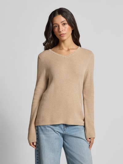 Christian Berg Woman Sweter z dzianiny z dekoltem w serek Piaskowy melanż 4