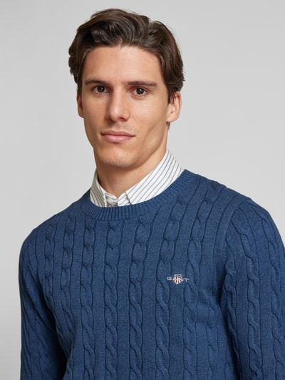 Gant Strickpullover mit Rundhalsausschnitt Jeansblau Melange 3