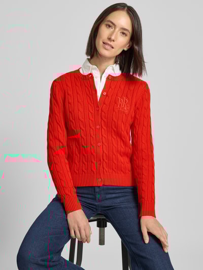 Lauren Ralph Lauren Kurtka z dzianiny ze ściegiem warkoczowym i wyhaftowanym logo model ‘RALHAN’ Jasnoczerwony 3
