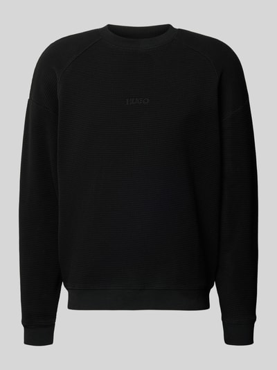 Produktfoto, Regular Fit Sweatshirt aus reiner Baumwolle Modell 'DAFFLYN' von HUGO, schwarz, Jacquard-Struktur, unifarben, Label-Applikation.