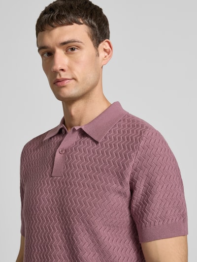 Samsøe Samsøe Strickshirt mit Polokragen und Knopfleiste Hellrot Melange 3