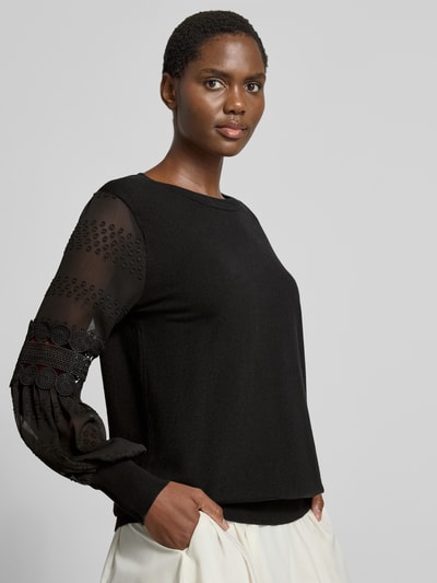 Apricot Regular Fit Bluse aus Viskose-Mix mit Loch-Stitching Black 3