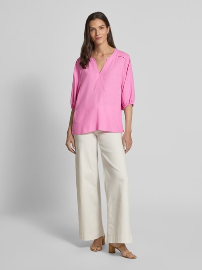 FREE/QUENT Bluzka lniana o kroju relaxed fit z kołnierzem z lamówką model ‘Lava’ Mocnoróżowy 1