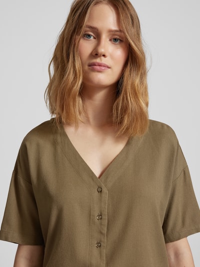 Vero Moda Bluse mit V-Ausschnitt aus Viskose-Leinen-Mix Modell 'JESMILO' Khaki 3