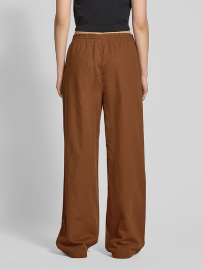 Marc O'Polo Denim Wide leg linnen broek met elastische band Middenbruin - 5