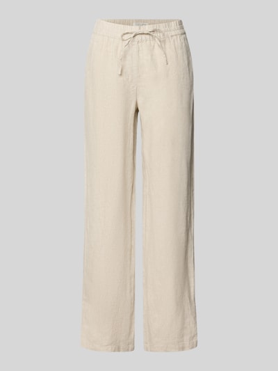 Produktfoto, Leinenhose mit elastischem Bund und Gesäßtaschen von Christian Berg Woman aus Reine Leinen, Regular-Fit, hellbeige Struktur.
