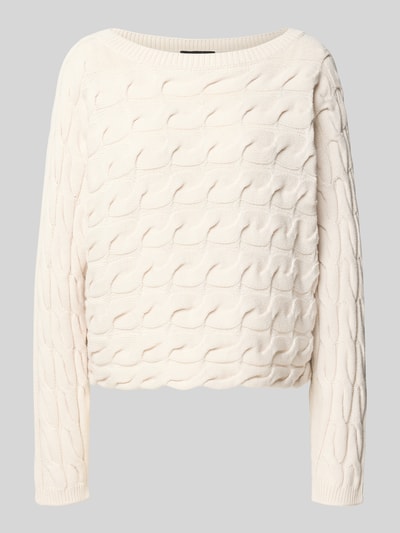Produktfoto, Relaxed Fit Strickpullover aus Baumwoll-Mix mit Zopfmuster van Oui in gebroken wit met U-boothals, zachte textuur