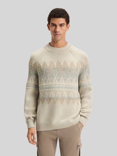 BOSS Orange Sweter z dzianiny o kroju relaxed fit z mieszanki wełny model ‘KAROMBO’ Piaskowy 4