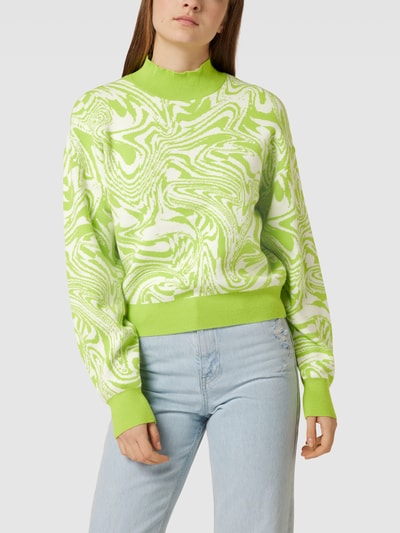 Pieces Gebreide pullover met all-over motief, model 'MILA' Lichtgroen - 4