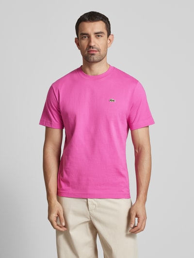 Lacoste T-shirt met labelpatch Felroze - 4