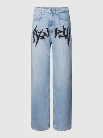 Review Baggy Jeans mit TECHNO Logo Print Hellblau 2