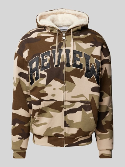 REVIEW Sweatjacke mit Label-Patches Taupe 2